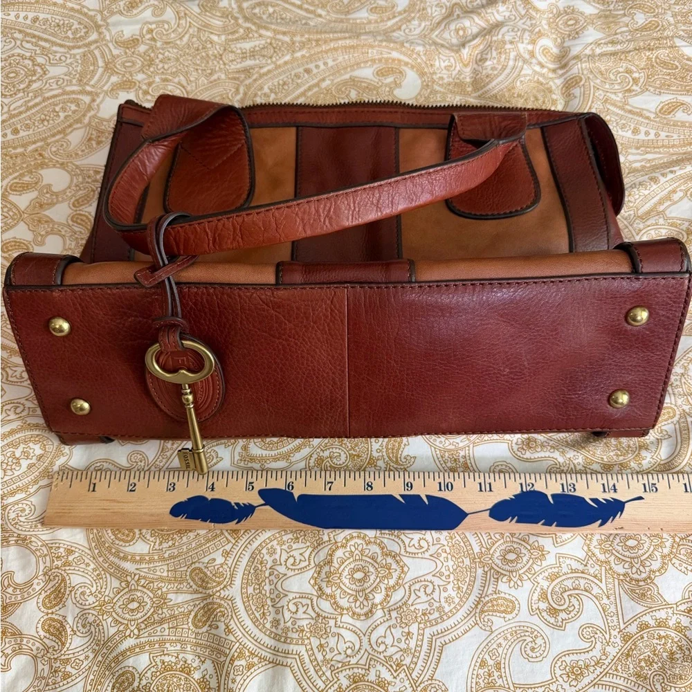 Fossil Vintage Revival Satchel Two-Tone Brown Leather Tote - Picture 6 of 16